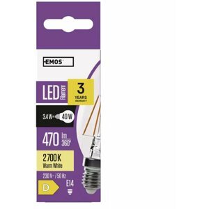 Emos LED žárovka Filament Candle 3,4W (40W), 470lm, E14, teplá bílá - 1525281223
