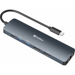 Sandberg dokovací stanice Display Dock USB-C, 8K, HDMI, DisplayPort, 2xUSB 3.0, PD 100W, RJ45 - 136-43